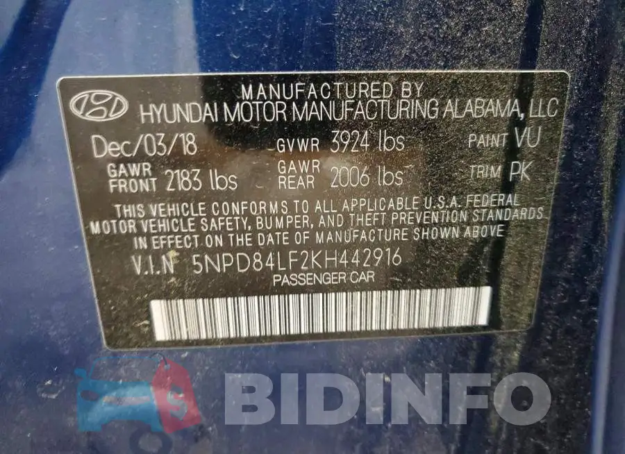 5NPD84LF2KH442916 Photo# 12