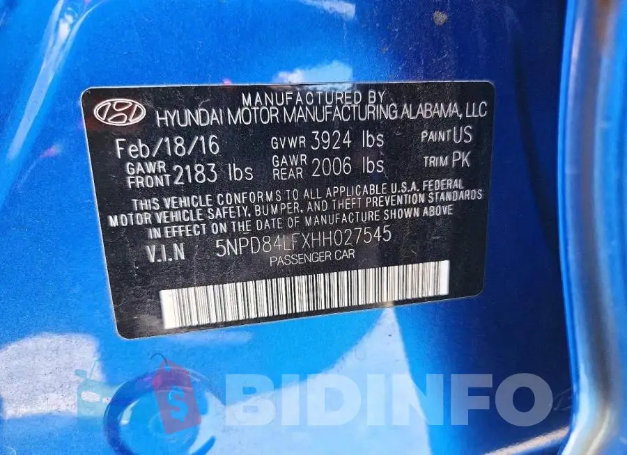 5NPD84LFXHH027545 Photo# 12