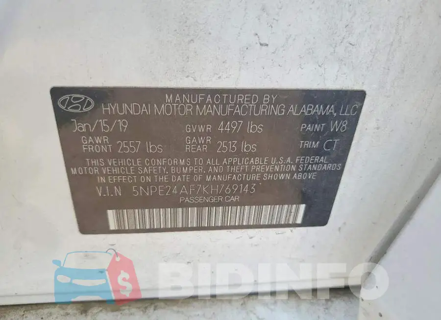 5NPE24AF7KH769143 Photo# 13