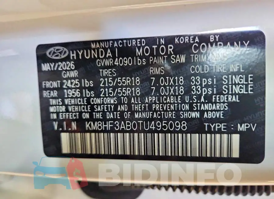 KM8HF3AB0TU495098 Photo# 14