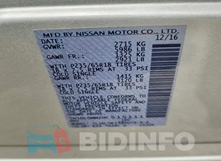 5N1DL0MM2HC515111 Photo# 13