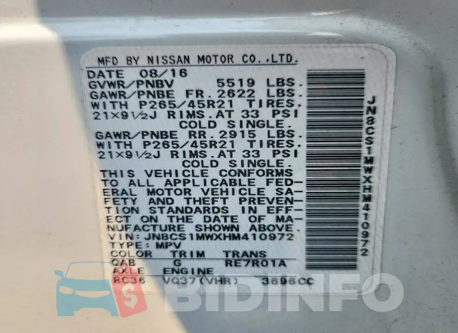 JN8CS1MWXHM410972 Photo# 14