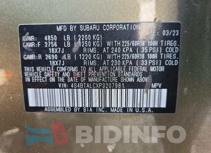 4S4BTALCXP3207981 Photo# 13