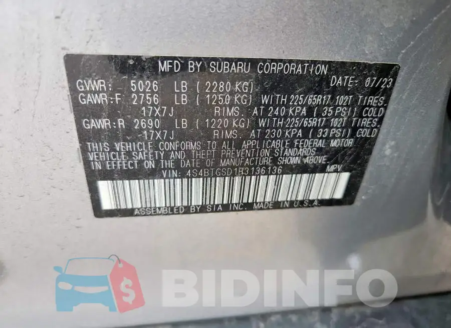 4S4BTGSD1R3136136 Photo# 13