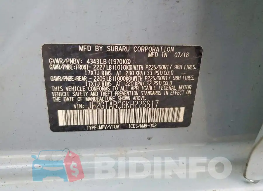 JF2GTABC6KH226617 Photo# 13