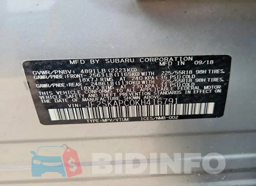 JF2SKAPC0KH416791 Photo# 14