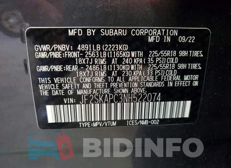 JF2SKAPC3NH522074 Photo# 13