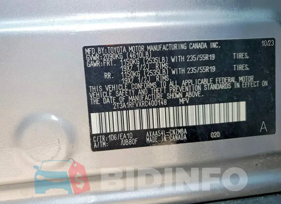 2T3A1RFVXRC400148 Photo# 13