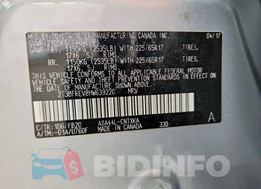2T3BFREV8HW639220 Photo# 13