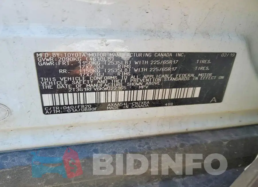 2T3G1RFV6KW022165 Photo# 14