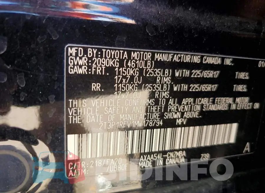 2T3P1RFV1MW178794 Photo# 12