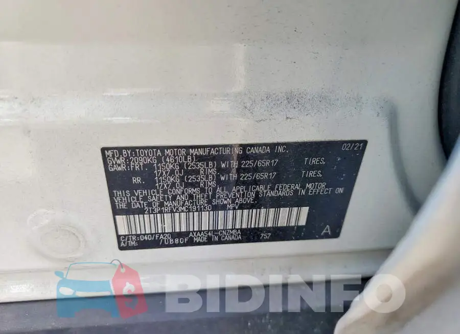 2T3P1RFV3MC191130 Photo# 13