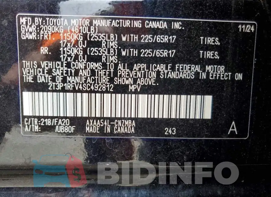 2T3P1RFV4SC492812 Photo# 13