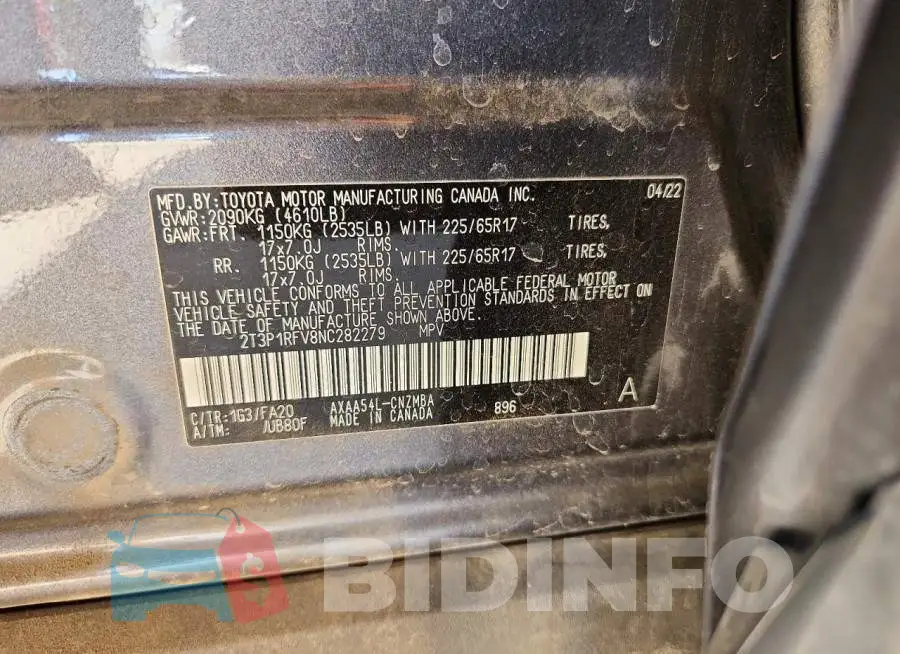 2T3P1RFV8NC282279 Photo# 13