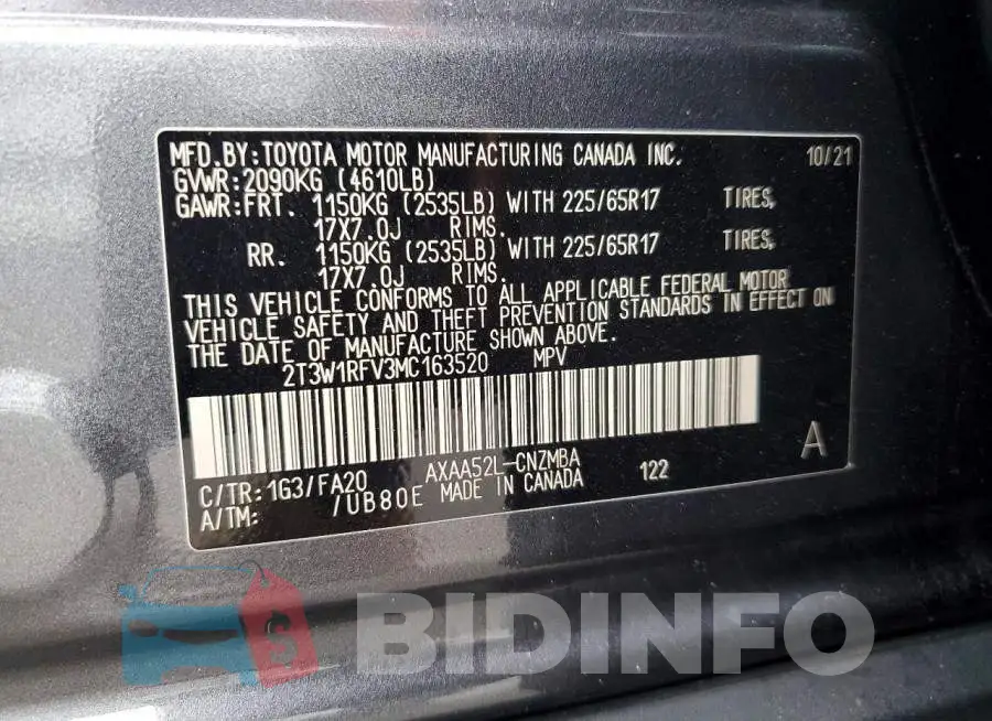 2T3W1RFV3MC163520 Photo# 13