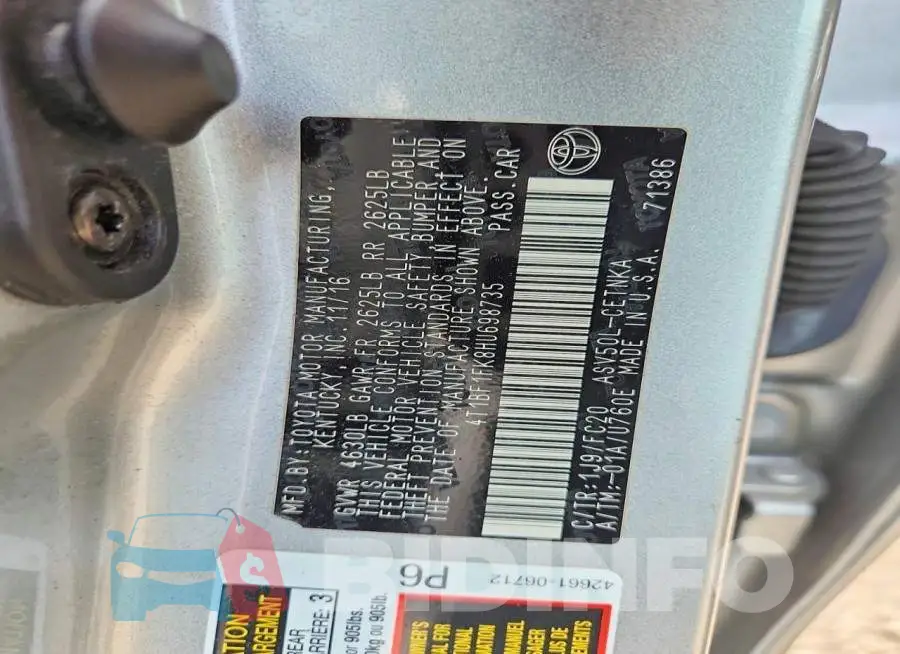 4T1BF1FK8HU698735 Photo# 12