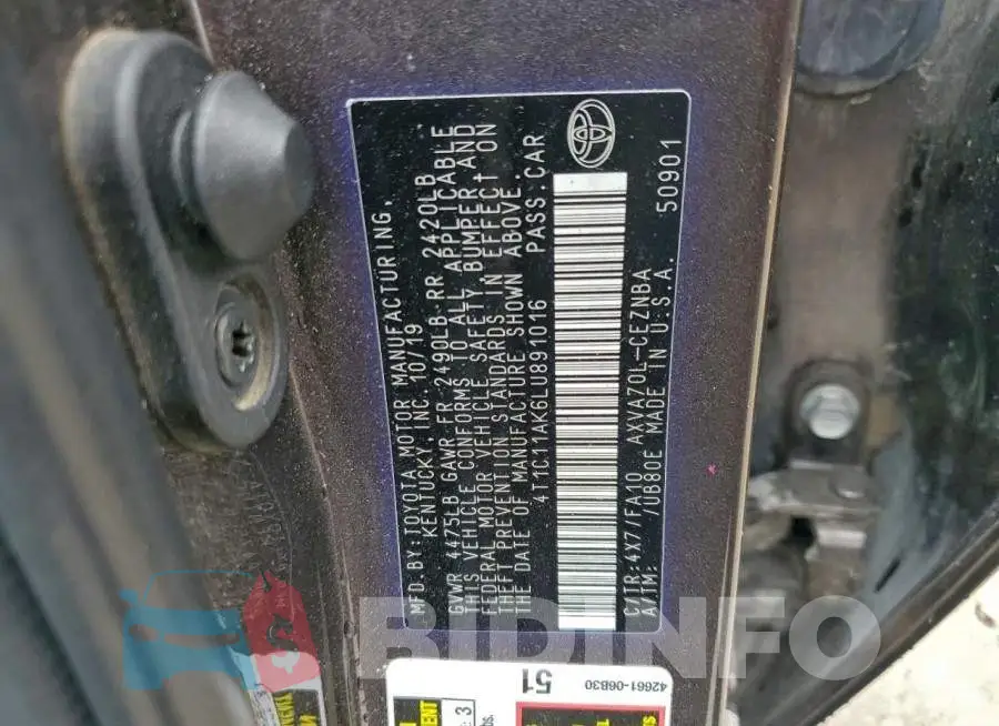 4T1C11AK6LU891016 Photo# 12