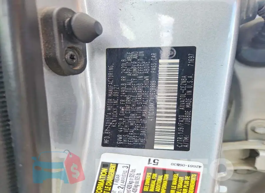 4T1C11AK7NU628889 Photo# 12