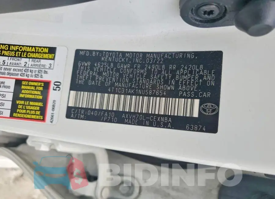 4T1C31AK1NU587654 Photo# 12