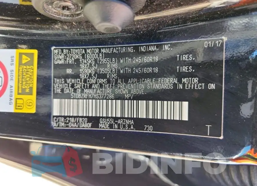 5TDBZRFH7HS377286 Photo# 13