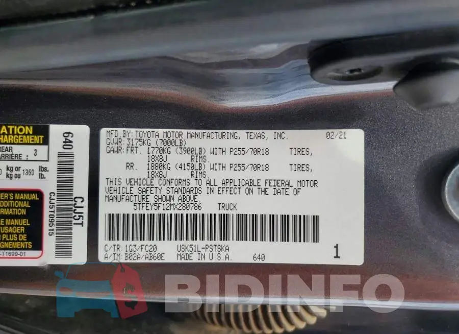 5TFEY5F12MX280786 Photo# 12