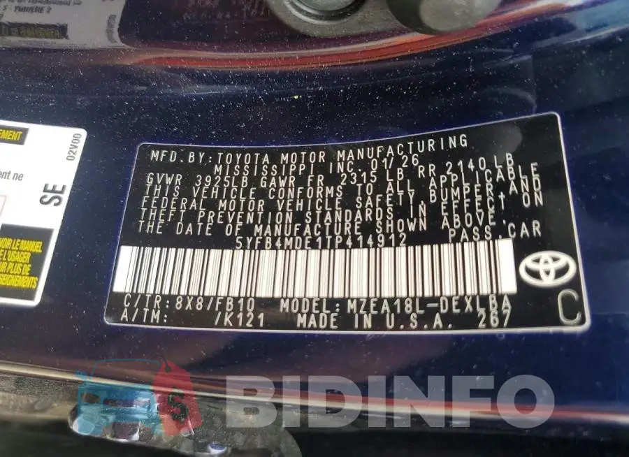 5YFB4MDE1TP414912 Photo# 12
