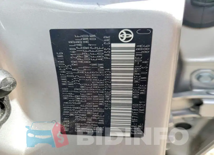 5YFB4MDE7SP278834 Photo# 13