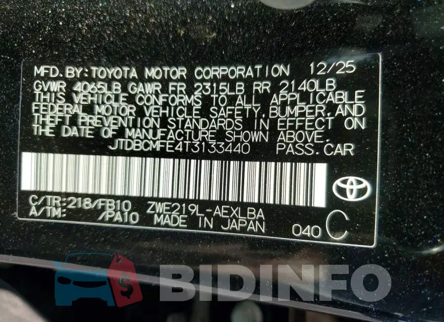 JTDBCMFE4T3133440 Photo# 12