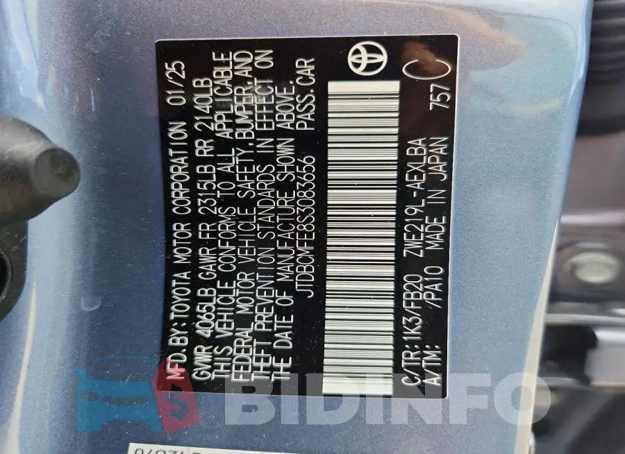 JTDBCMFE8S3083656 Photo# 13
