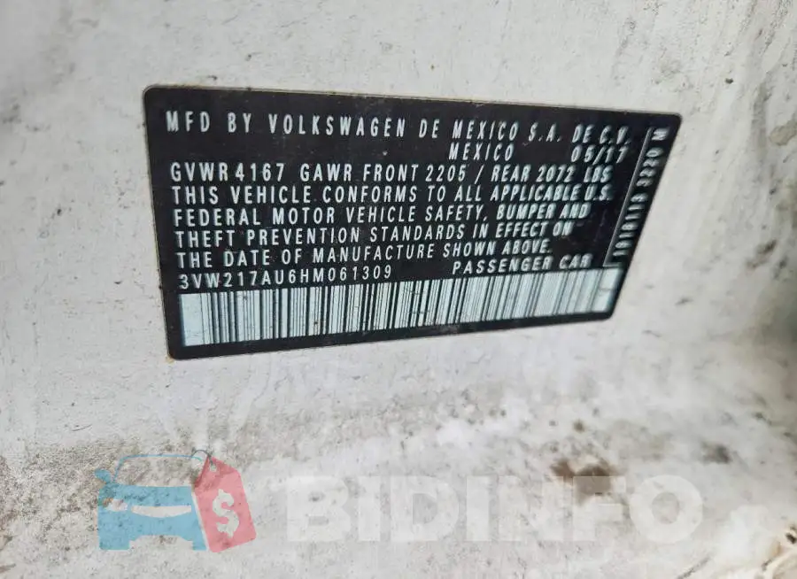 3VW217AU6HM061309 Photo# 12