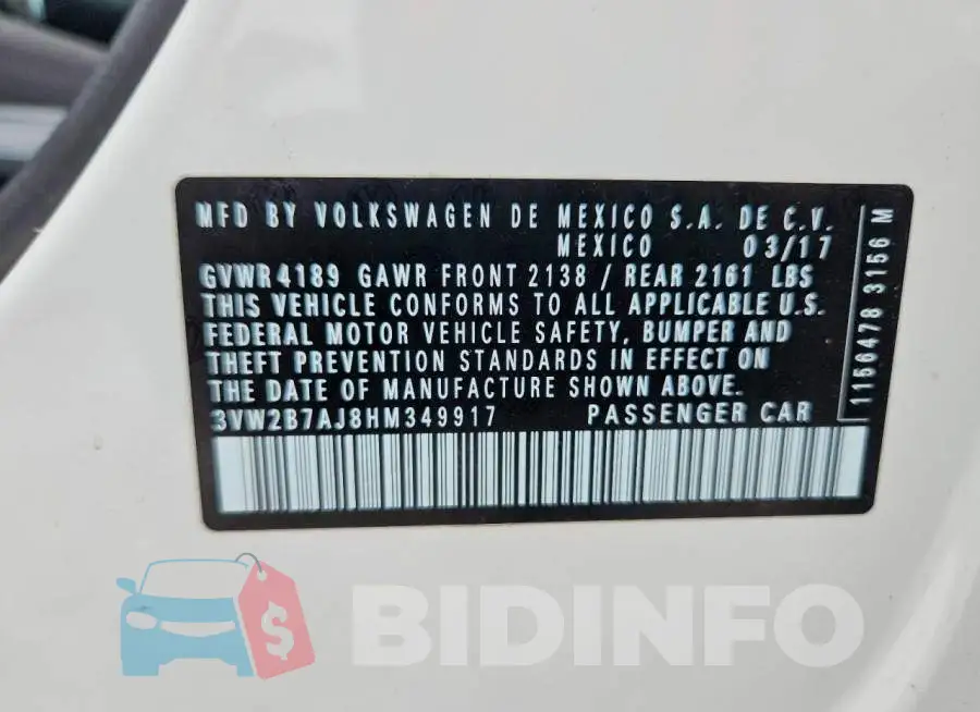 3VW2B7AJ8HM349917 Photo# 12