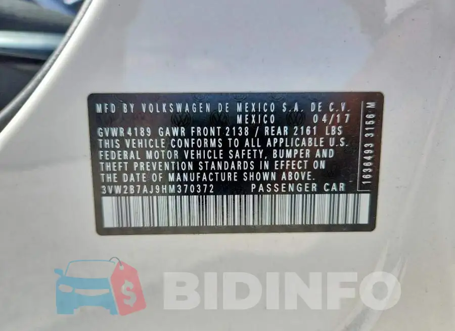 3VW2B7AJ9HM370372 Photo# 12