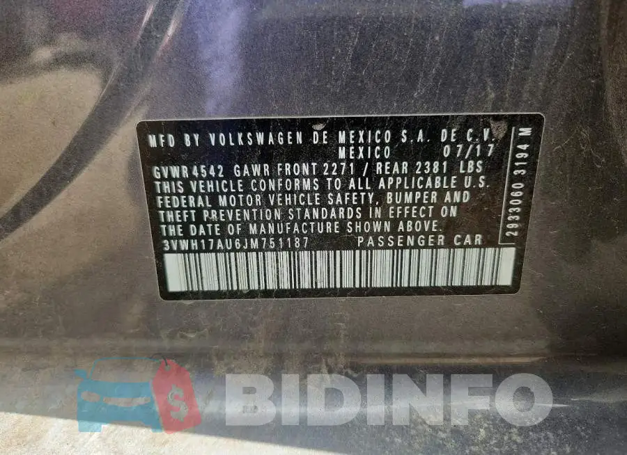 3VWH17AU6JM751187 Photo# 14