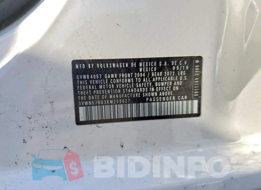 3VWN57BU3KM259627 Photo# 13