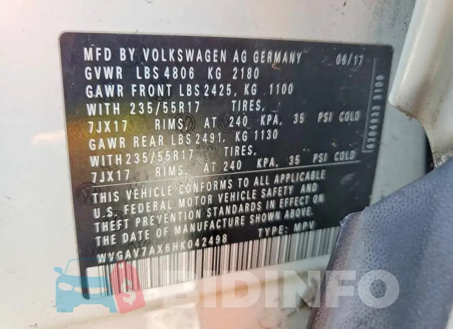 WVGAV7AX6HK042498 Photo# 14