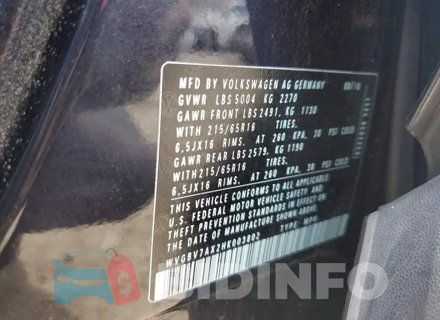 WVGBV7AX2HK003802 Photo# 13
