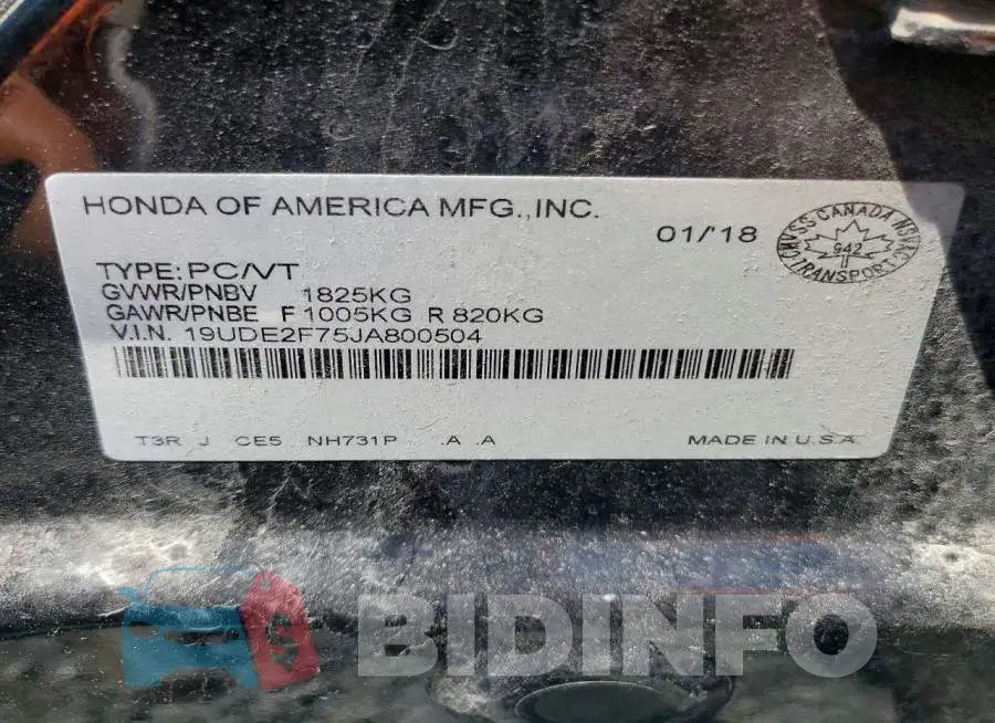 19UDE2F75JA800504 Photo# 12