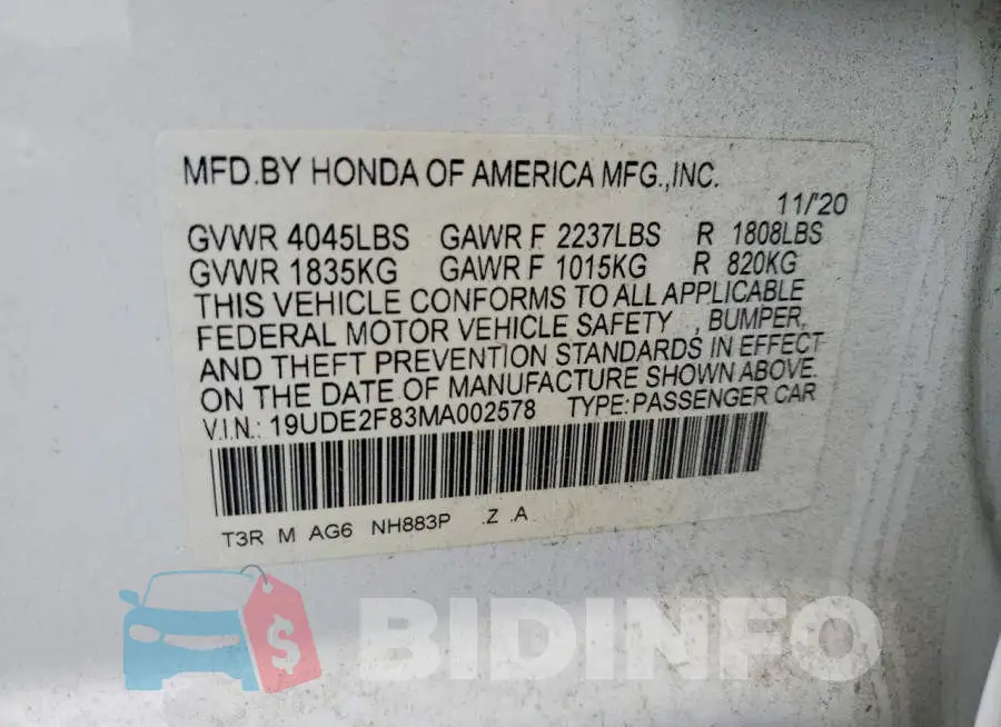 19UDE2F83MA002578 Photo# 12