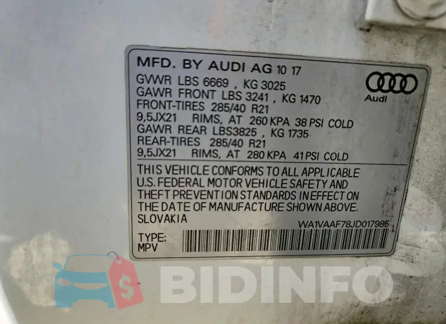 WA1VAAF78JD017985 Photo# 13
