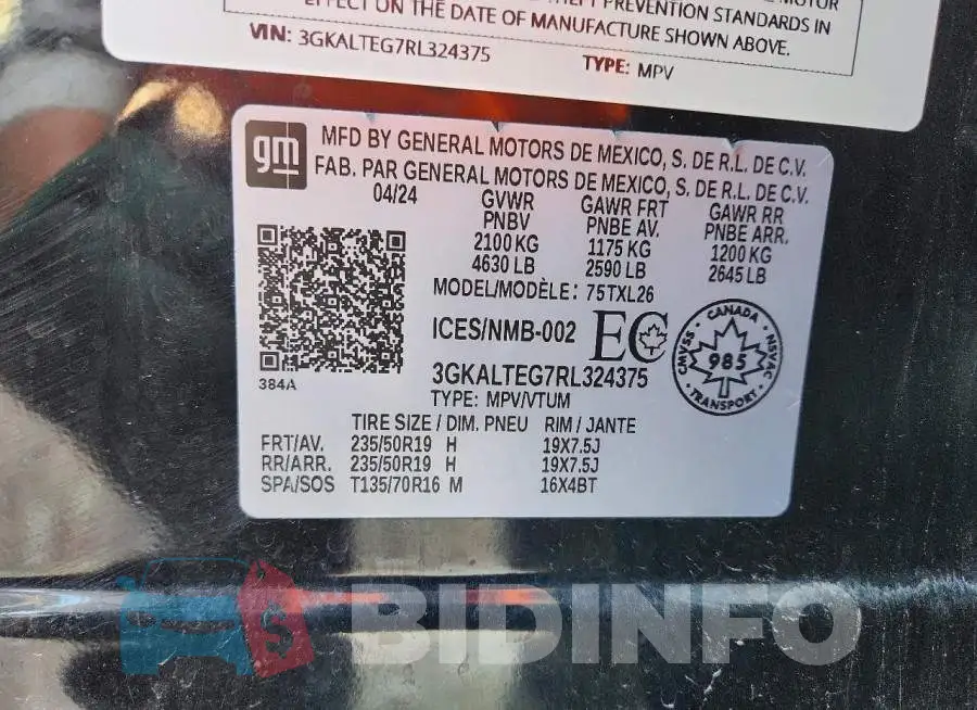 3GKALTEG7RL324375 Photo# 13