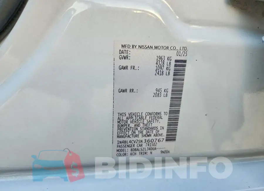 1N4BL4CV2SN360767 Photo# 12