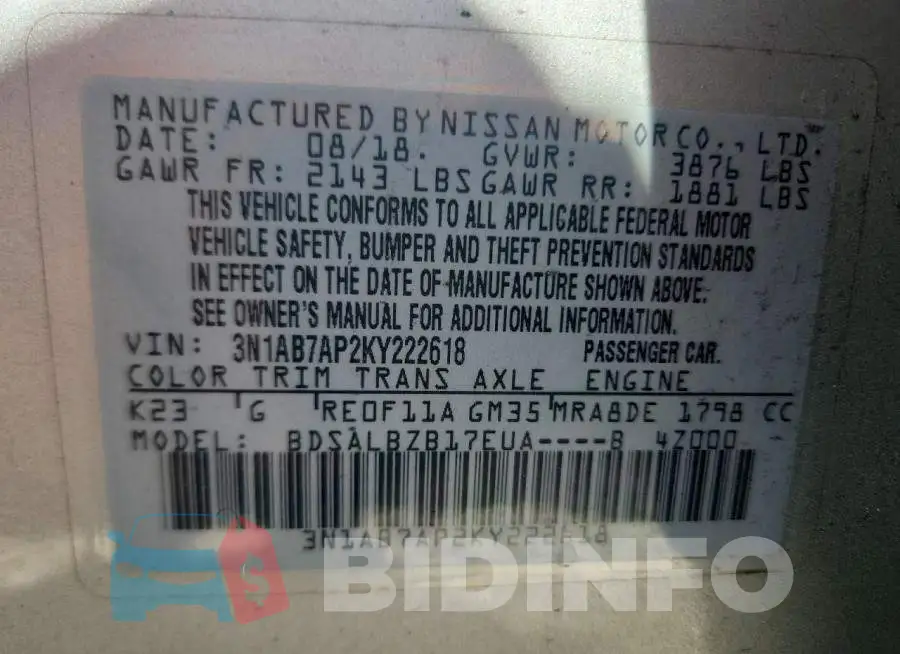 3N1AB7AP2KY222618 Photo# 12