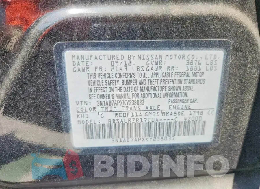 3N1AB7APXKY238033 Photo# 12