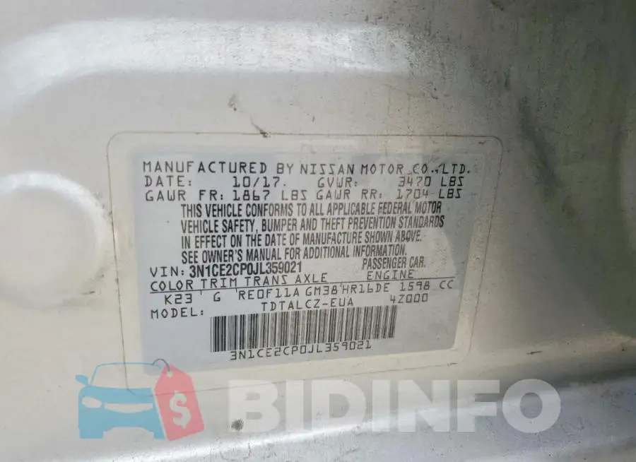 3N1CE2CP0JL359021 Photo# 12