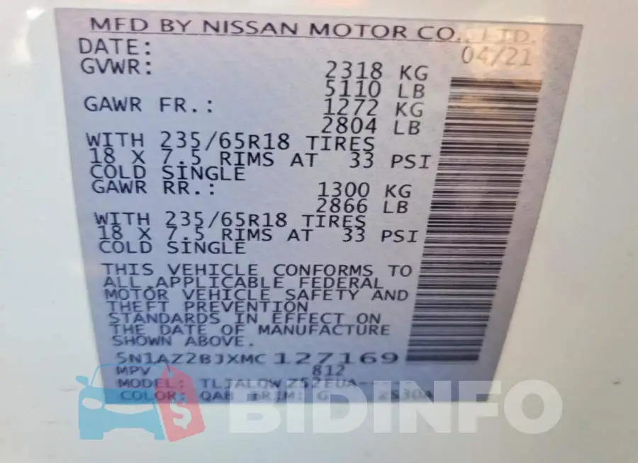 5N1AZ2BJXMC127169 Photo# 13