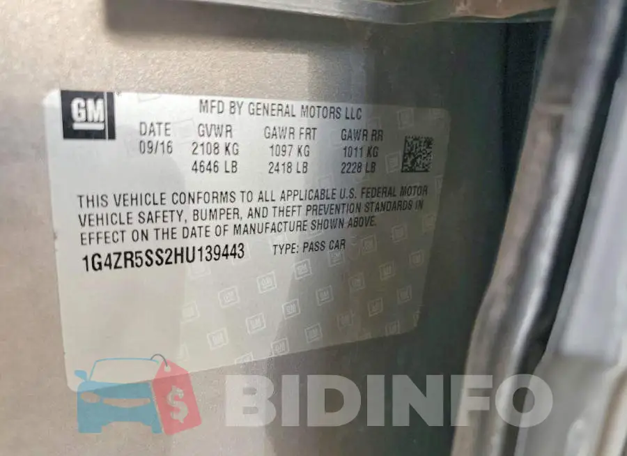 1G4ZR5SS2HU139443 Photo# 12