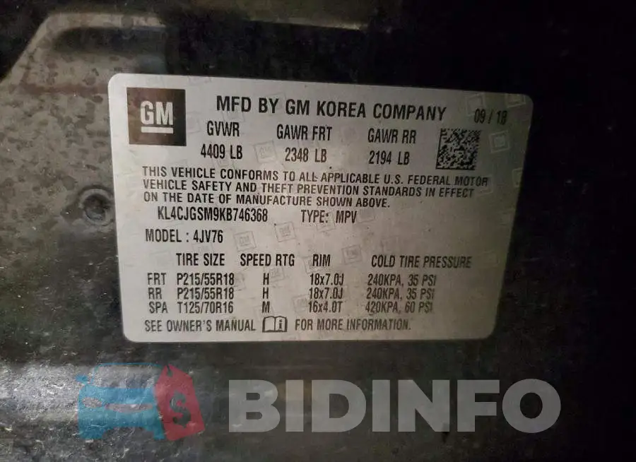 KL4CJGSM9KB746368 Photo# 14