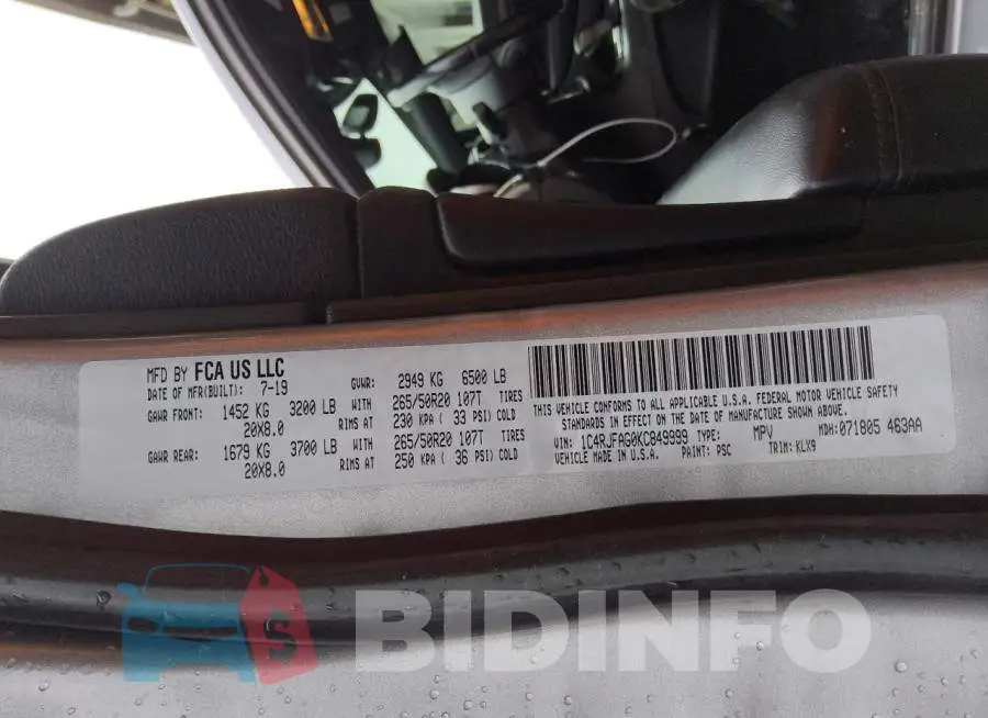 1C4RJFAG0KC849999 Photo# 13