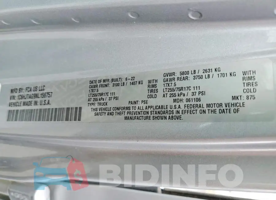 1C6HJTAG9NL156757 Photo# 13