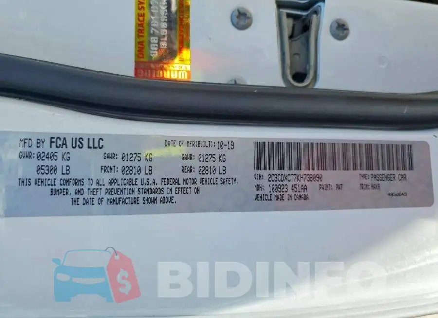 2C3CDXCT7KH738090 Photo# 12